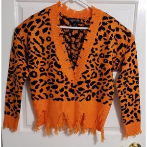 LU NYC Sweater Womens Size M Long Sleeve Animal Print Orange/Black